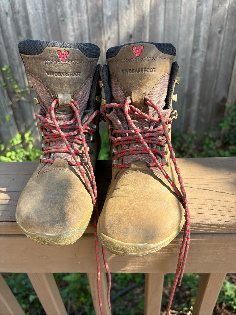 Vivo Barefoot Kids Brown Leather Hiking Boots with Red Accents